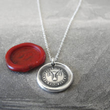 Load image into Gallery viewer, Silver Winged Hourglass Wax Seal Necklace - Time Passes But The Friendship Remains - RQP Studio
