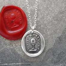 Load image into Gallery viewer, The World Is My Home - Silver Wax Seal Necklace - Globe Trotter Gallivanter Traveler - RQP Studio