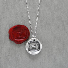 Load image into Gallery viewer, GOAT Wax Seal Necklace - Greatest Of All Time - Antique Silver Wax Seal Jewelry French Motto