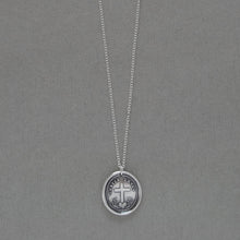 Load image into Gallery viewer, God's Grace Uplifts Wax Seal Necklace In Silver - Antique Wax Seal Jewelry Latin Motto Cross Heart Faith