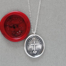 Load image into Gallery viewer, God's Grace Uplifts Wax Seal Necklace In Silver - Antique Wax Seal Jewelry Latin Motto Cross Heart Faith