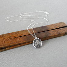 Load image into Gallery viewer, God's Grace Uplifts Wax Seal Necklace In Silver - Antique Wax Seal Jewelry Latin Motto Cross Heart Faith