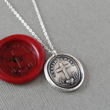 Load image into Gallery viewer, God's Grace Uplifts Wax Seal Necklace In Silver - Antique Wax Seal Jewelry Latin Motto Cross Heart Faith