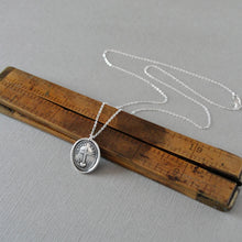 Load image into Gallery viewer, God's Grace Uplifts Wax Seal Necklace In Silver - Antique Wax Seal Jewelry Latin Motto Cross Heart Faith