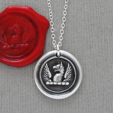 Load image into Gallery viewer, Griffin Wings Wax Seal Necklace Protection Symbol - Antique Silver Wax Seal Jewelry - Strength Courage