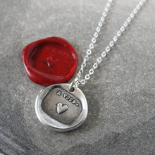 Load image into Gallery viewer, Silver Heart Wax Seal Necklace - My Heart Is Yours motto - RQP Studio