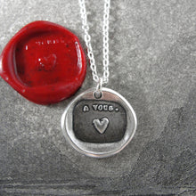 Load image into Gallery viewer, Silver Heart Wax Seal Necklace - My Heart Is Yours motto - RQP Studio