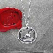 Load image into Gallery viewer, Heraldic Cat Silver Wax Seal Necklace - Liberty Vigilance Courage