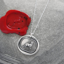 Load image into Gallery viewer, Heraldic Cat Silver Wax Seal Necklace - Liberty Vigilance Courage