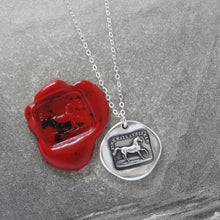Load image into Gallery viewer, Silver Horse Wax Seal Necklace - High Spirited Equestrian Antique Wax Seal Jewelry - RQP Studio
