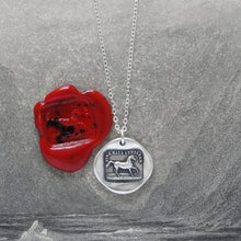 Load image into Gallery viewer, Silver Horse Wax Seal Necklace - High Spirited Equestrian Antique Wax Seal Jewelry - RQP Studio