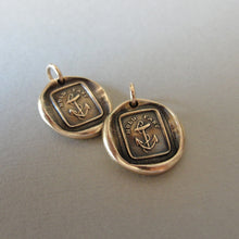 Load image into Gallery viewer, Hold Fast - Bronze Anchor Wax Seal Charm - Antique Hope Motto Pendant