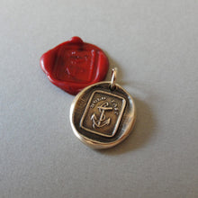 Load image into Gallery viewer, Hold Fast - Bronze Anchor Wax Seal Charm - Antique Hope Motto Pendant