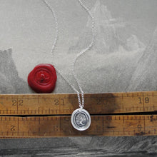 Load image into Gallery viewer, Honor And Virtue - Tiny Silver Lion Wax Seal Necklace Bravery Motto