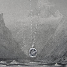 Load image into Gallery viewer, Honor And Virtue - Tiny Silver Lion Wax Seal Necklace Bravery Motto