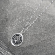 Load image into Gallery viewer, Honor And Virtue - Tiny Silver Lion Wax Seal Necklace Bravery Motto