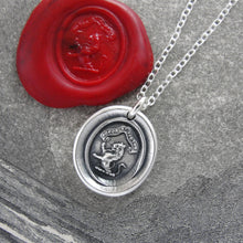 Load image into Gallery viewer, Honor And Virtue - Tiny Silver Lion Wax Seal Necklace Bravery Motto