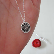 Load image into Gallery viewer, Honor And Virtue - Tiny Silver Lion Wax Seal Necklace Bravery Motto