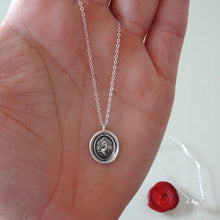 Load image into Gallery viewer, Honor And Virtue - Tiny Silver Lion Wax Seal Necklace Bravery Motto