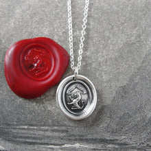 Load image into Gallery viewer, Honor And Virtue - Tiny Silver Lion Wax Seal Necklace Bravery Motto