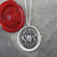 Load image into Gallery viewer, Honor Guide My Steps - Silver Wax Seal Necklace With Rampant Lions