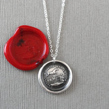 Load image into Gallery viewer, Horse Jumping Wax Seal Necklace In Silver - antique wax seal jewelry Overcome Obstacles Rise To Occasion