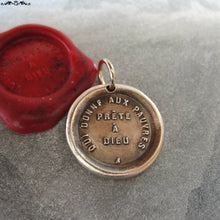 Load image into Gallery viewer, Charity Will Be Rewarded Wax Seal Charm - antique wax seal charm jewelry French motto quote proverb pendant - RQP Studio