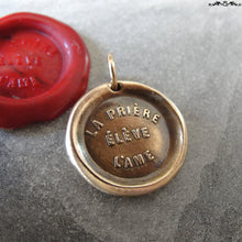 Load image into Gallery viewer, Prayer Uplifts The Soul Wax Seal Charm - antique wax seal charm jewelry French motto quote proverb pendant - RQP Studio