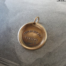 Load image into Gallery viewer, Silence Gives Consent Wax Seal Charm - antique wax seal charm jewelry - French motto quote proverb pendant - RQP Studio
