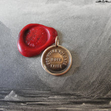 Load image into Gallery viewer, Lord's Prayer Wax Seal Charm - antique wax seal pendant jewelry - French bible quote Thy Will Be Done - RQP Studio