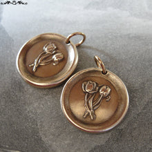 Load image into Gallery viewer, Tulip Wax Seal Charm - Viceroy tulip  antique wax seal jewelry in bronze - Language of Flowers - Fame - Stay Grounded - RQP Studio