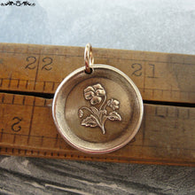 Load image into Gallery viewer, Pansy Wax Seal Charm - antique wax seal jewelry pendant - Language of Flowers - Heart's-Ease "In My Thoughts" - RQP Studio