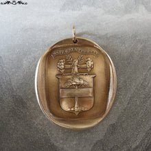 Load image into Gallery viewer, Wax Seal Charm - Flourish - antique wax seal jewelry pendant with Latin Strength motto tree crest - RQP Studio