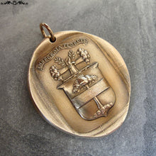 Load image into Gallery viewer, Wax Seal Charm - Flourish - antique wax seal jewelry pendant with Latin Strength motto tree crest - RQP Studio