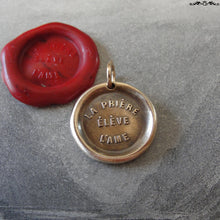 Load image into Gallery viewer, Prayer Uplifts The Soul Wax Seal Charm - antique wax seal charm jewelry French motto quote proverb pendant - RQP Studio
