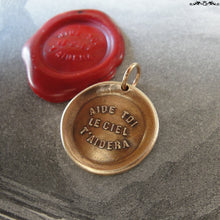 Load image into Gallery viewer, Heaven Helps Wax Seal Charm - antique wax seal charm jewelry - French motivational motto quote proverb pendant - RQP Studio