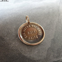Load image into Gallery viewer, Lord's Prayer Wax Seal Charm - antique wax seal pendant jewelry - French bible quote Thy Will Be Done - RQP Studio