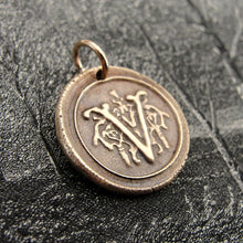 Load image into Gallery viewer, Wax Seal Charm Initial V - wax seal jewelry pendant alphabet charms Letter V - RQP Studio