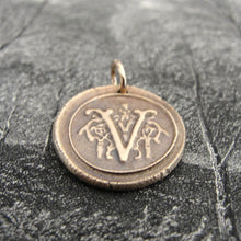 Load image into Gallery viewer, Wax Seal Charm Initial V - wax seal jewelry pendant alphabet charms Letter V - RQP Studio