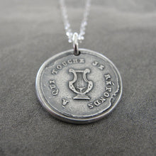 Load image into Gallery viewer, Lyre Wax Seal Necklace - music symbol harp antique wax seal charm jewelry French motto I Respond To Touch - RQP Studio