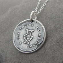 Load image into Gallery viewer, Lyre Wax Seal Necklace - music symbol harp antique wax seal charm jewelry French motto I Respond To Touch - RQP Studio