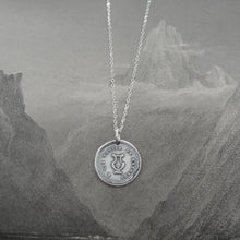 Load image into Gallery viewer, Lyre Wax Seal Necklace - music symbol harp antique wax seal charm jewelry French motto I Respond To Touch - RQP Studio