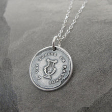 Load image into Gallery viewer, Lyre Wax Seal Necklace - music symbol harp antique wax seal charm jewelry French motto I Respond To Touch - RQP Studio