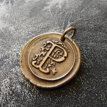 Load image into Gallery viewer, Wax Seal Charm Initial P - wax seal jewelry pendant alphabet charms Letter P - RQP Studio