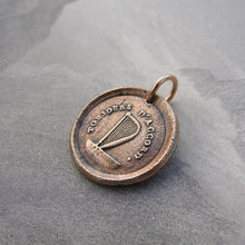 Load image into Gallery viewer, Harmony Wax Seal Charm - Harp antique wax seal jewelry French motto Always In Harmony - RQP Studio