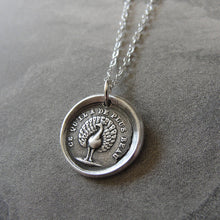 Load image into Gallery viewer, Peacock Wax Seal Necklace - antique wax seal charm jewelry Beauty Knowledge Power French motto - RQP Studio