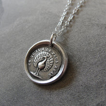 Load image into Gallery viewer, Peacock Wax Seal Necklace - antique wax seal charm jewelry Beauty Knowledge Power French motto - RQP Studio