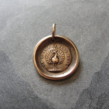 Load image into Gallery viewer, Peacock Wax Seal Charm - French motto The Most Beautiful - bronze wax seal jewelry - RQP Studio