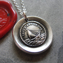 Load image into Gallery viewer, Such Is Life Wax Seal Necklace - antique wax seal charm jewelry Sail Boat French motto - RQP Studio