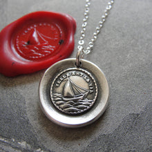 Load image into Gallery viewer, Such Is Life Wax Seal Necklace - antique wax seal charm jewelry Sail Boat French motto - RQP Studio